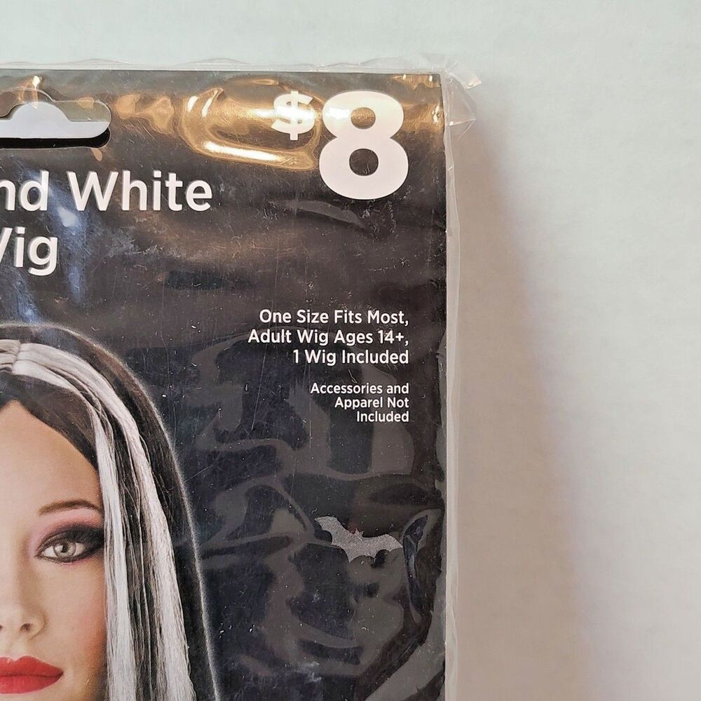 20" Adult Black & White Wig One Size Fits Most Ages 14* Drama Theater Play Fun - Picture 4 of 7